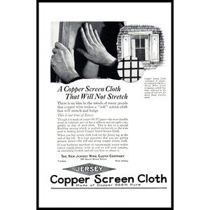 1924 New Jersey Wire Cloth Company Vintage Print Ad Copper Window Screen Art